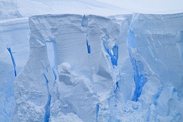 Huge crevasses in glacier at Lindblad Cove in Charcot Bay, Trinity Peninsula, Antarctica, Southern Ocean