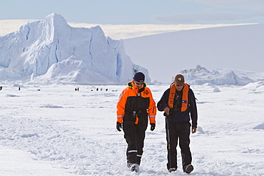 Captain Oliver Kruess (L) and Expedition Leader Tim Soper (R) from the Lindblad Expedition ship National Geographic Explorer in Antarctica