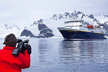 The Lindblad Expedition Ship National Geographic Explorer operating in Antarctica in the summer months.