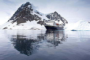 The Lindblad Expedition Ship National Geographic Explorer operating in Antarctica in the summer months.