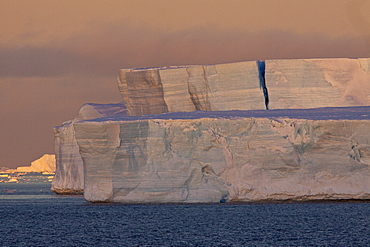 Huge tabular icebergs and smaller ice floes in the Weddell Sea, on the eastern side of the Antarctic Peninsula