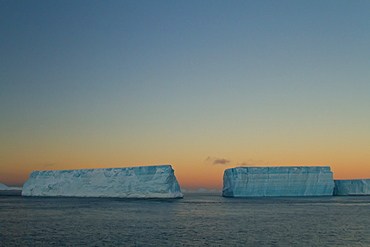 Huge tabular icebergs and smaller ice floes in the Weddell Sea, on the eastern side of the Antarctic Peninsula