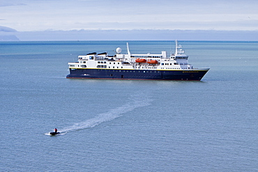 The Lindblad Expedition ship National Geographic Explorer operating in the Svalbard Archipelago in the summer months