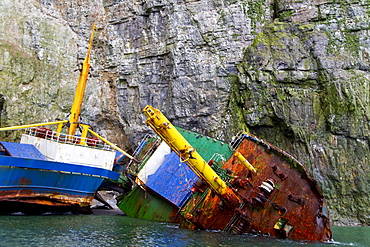 Russian reefer ship Petrozavodsk literally ran into the Fuglefjellet cliffs (411m) on Bear Island, Svalbard, Norway