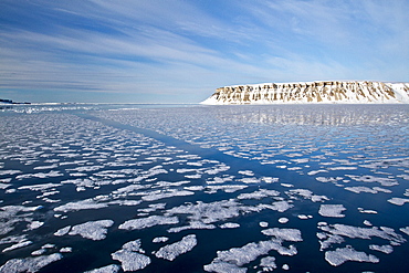 A view of Krossfjorden (cross fjord) on the northwestern side of Spitsbergen Island in the Svalbard Archipelago, Norway.