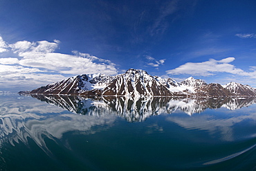 A panoramic view of Krossfjorden (cross fjord) on the northwestern side of Spitsbergen Island in the Svalbard Archipelago, Norway.