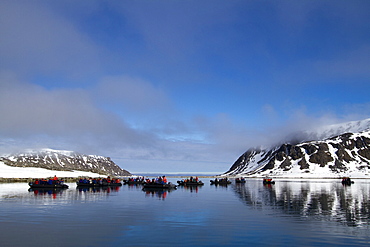 Staff from the Lindblad Expedition ship National Geographic Explorer in the Svalbard Archipelago, Norway