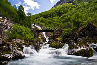 Water melting from the Briksdalsbreen glacier south of the small town of Olden in coastal Norway