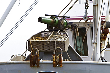 Whaleboat harpoon in the Norwegian fishing town of Reine in the Lofoton Island Group, Norway.