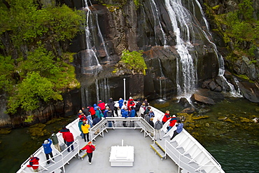 The Lindblad Expedition ship National Geographic Explorer deep in Trollfjord in the Lofoton Island Group, Norway