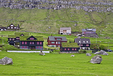 Views of the town of Kirkjubur on Streymoy in the Faroe Islands