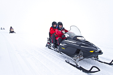 Snowmobiling on the Vatnajskull ice cap, Iceland