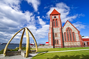 Views of the Anglican Christ Church Cathedral (the southernmost cathedral in the world) in Stanley, the capital and only true city in the Falkland Islands, South Atlantic Ocean