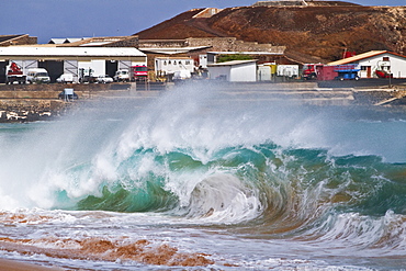 HUGE waves breaking on the beach at Ascension Island in the Tropical Atlantic Ocean