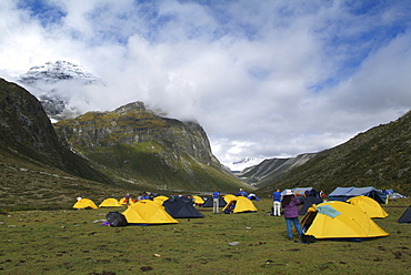 Mountain Campsite. Mountain and Clouds. Himalayas, Tibet.