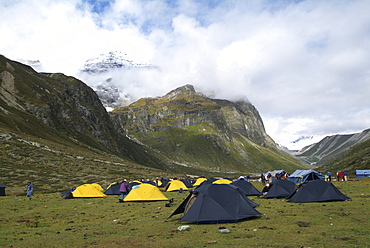 Mountain Campsite. Mountain and Clouds. Himalayas, Tibet.