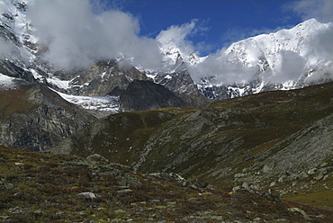 Tibetan  Mountain and Clouds.  Himalayas, Tibet.