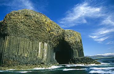 Entrance to Fingal's Cave, Staffa. Note the basalt columns which are not always six-sided. Hebrides, Scotland