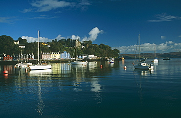 Boats on moorings, Tobermory Bay.  Hebrides, Scotland