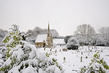 Box cemetery chapel after heavy snow, Box, Wiltshire, England, United Kingdom, Europe