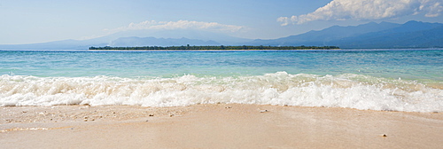 Island of Gili Air, with Gili Meno Beach in the foreground, Gili Islands, Indonesia, Southeast Asia, Asia