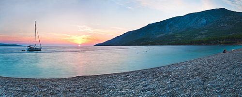 Brac Island, Zlatni Rat Beach at sunset, Bol, Dalmatian Coast, Adriatic, Croatia, Europe 