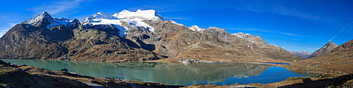 Lake Bianco with Piz Cambrena (3602 m) at the Bernina pass, Engadin, Grisons, Switzerland