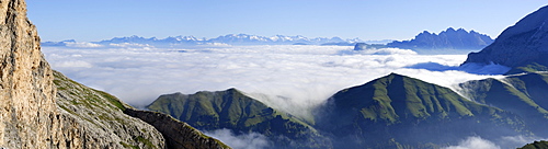 View over sea of fog to Zillertal Alps, South Tyrol, Italy