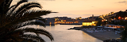 Dubrovnik beach and old Town Center at sunset, Dalmation Coast, Croatia