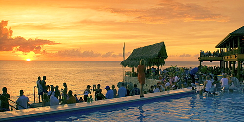 Jamaica Negril Ricks Cafe open air bar viewpoint at sunset