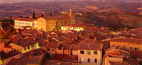 Panoramic city overview, church of SantÂ¥Agostino, San Gimignano, Tuscany, Italy