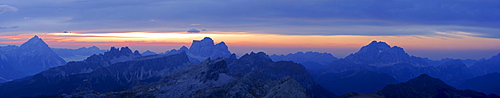 panorama from summit of Lagazuoi, Dolomitens, Cortina dÂ¥Ampezzo, Venetia, Italy: Antelao, Croda da Lago, Monte Formin, Pelmo, Nuvolau, Averau, Civetta