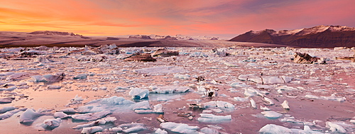 Glacial lake in the evening light, Jokulsarlon, East Iceland, Iceland