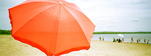 Red beach umbrella, Yamaska National Park, Quebec