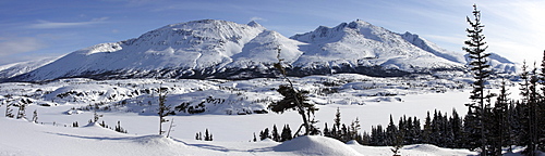 Panoramic of an unnamed mountain taken from South Klondike Highway, near Fraser, British Columbia