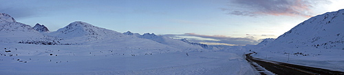 Panoramic of the sunset along the South Klondike Highway, near Fraser, British Columbia