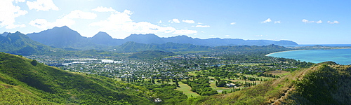 Hawaii, Oahu, View of windward Oahu. (Part 1 of 3; panoramic)