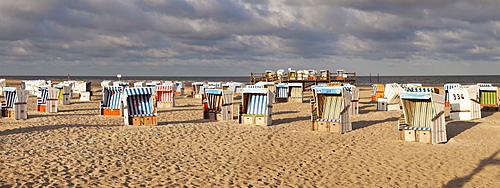 Beach chairs at the beach of Sankt Peter Ording, Eiderstedt peninsula, Schleswig Holstein, Germany, Europe 