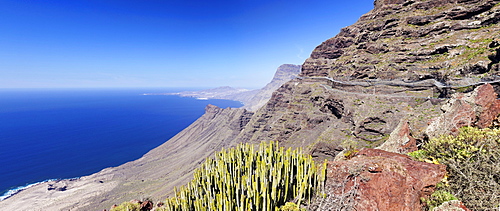 Anden Verde, West Coast with Puerto de las Nieves and Faneque mountain, Gran Canaria, Canary Islands, Spain, Atlantic, Europe 