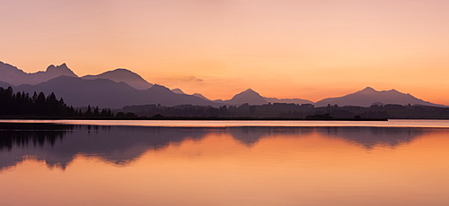 Sunset at Lake Hopfensee, Allgau, near Fussen, Bavaria, Germany, Europe 