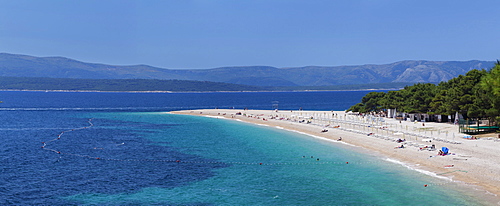 Beach of Zlatni rat (Golden Horn) and the island of Hvar in the background, Bol, Brac, Dalmatia, Croatia, Europe 