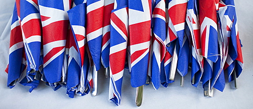 Union Jack flags on napkins as patriotic gesture for jubilee street party celebrations in the UK