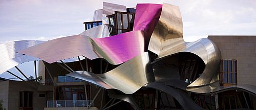 Hotel Marques de Riscal Bodega, futuristic design by architect Frank O Gehry, at Elciego in Rioja-Alavesa area of Spain