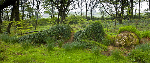 Mud Maid earth woman sculpture of stone and plants at the Lost Gardens of Heligan tourist attraction, Cornwall, England