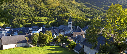 Arrens Commune and the Chapel of Pouey-Laun in Val D'Azun, in the Pyrenees National Park, France, Europe