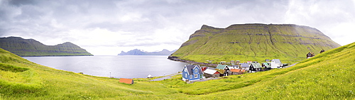 Panoramic of Elduvik, Eysturoy Island, Faroe Islands, Denmark, Europe