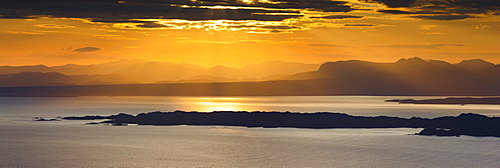 View from Isle of Skye to the islands Raasay and Rona and the mainland, Inner Hebrides, Scotland, United Kingdom, Europe