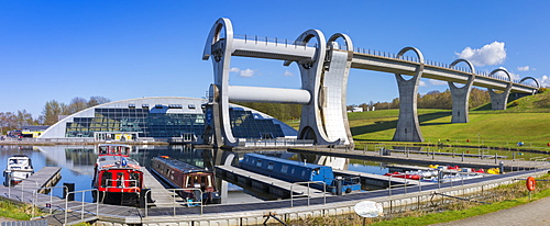 The Falkirk Wheel, Forth and Clyde Canal with Union Canal, Falkirk, Scotland, United Kingdom, Europe