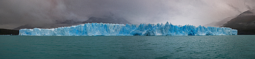 A panoramic view of Perito Moreno Glacier in Los Glaciares National Park, UNESCO World Heritage Site, Santa Cruz Province, Patagonia, Argentina, South America