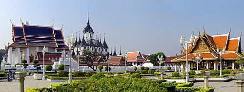 Wat Rajanatda and the Loha Prasat at Wat Thepidaram, Bangkok, Thailand, Southeast Asia, Asia 